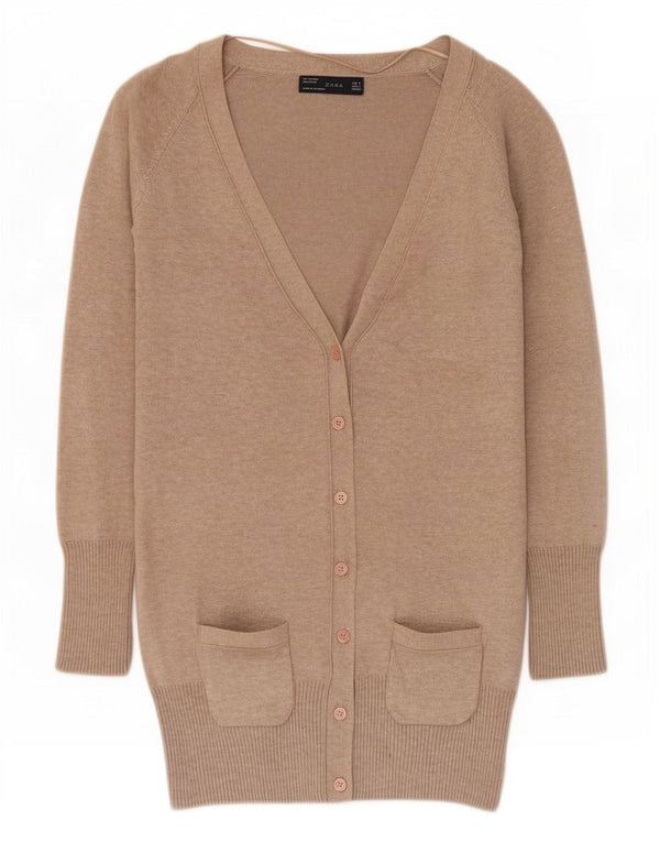 Женский удлиненный кардиган Zara UK 10, маленький хлопковый бежевый с крапинками