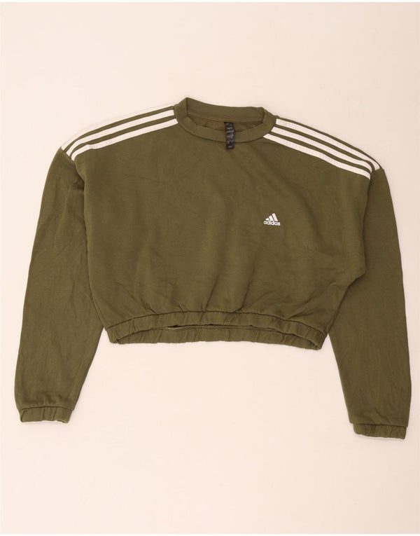 Женский укороченный свитшот оверсайз Adidas, Великобритания, размер 16/18, большой хлопок цвета хаки