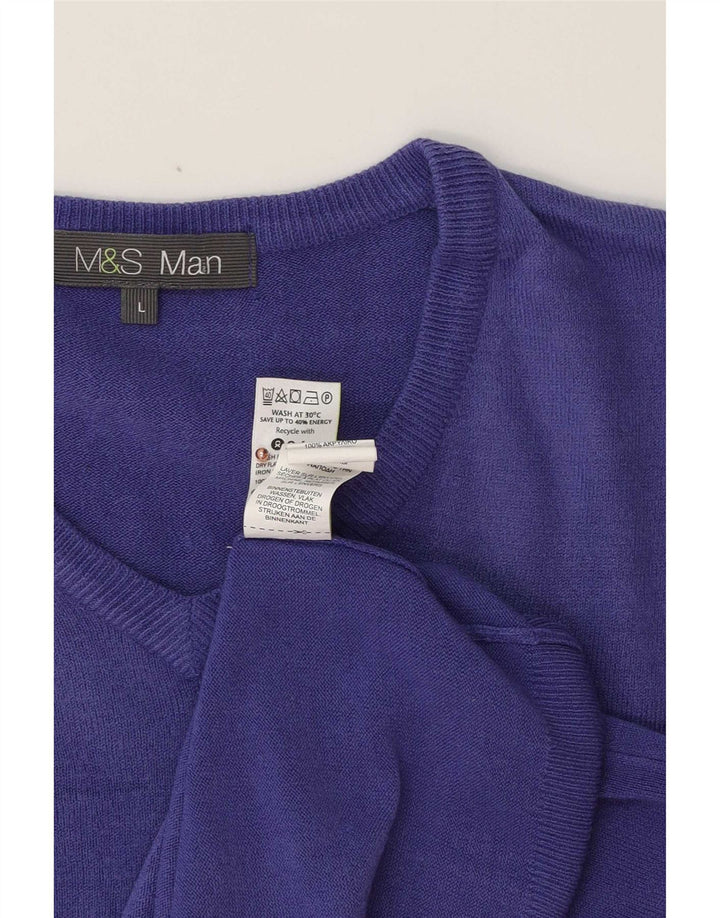 Мужской джемпер с v-образным вырезом Marks & Spencer, большой фиолетовый акрил