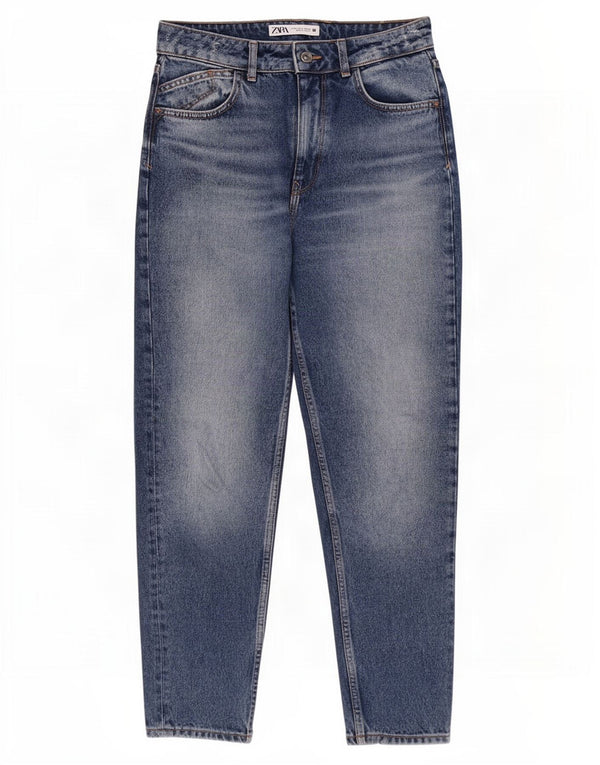 Женские зауженные джинсы Zara с высокой посадкой EU 38, маленькие W28 L28, синие, хлопок