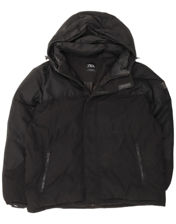 Мужская стеганая куртка с капюшоном Zara UK 44 2XL, черный полиэстер