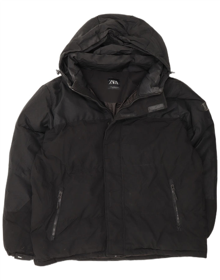 Мужская стеганая куртка с капюшоном Zara UK 44 2XL, черный полиэстер