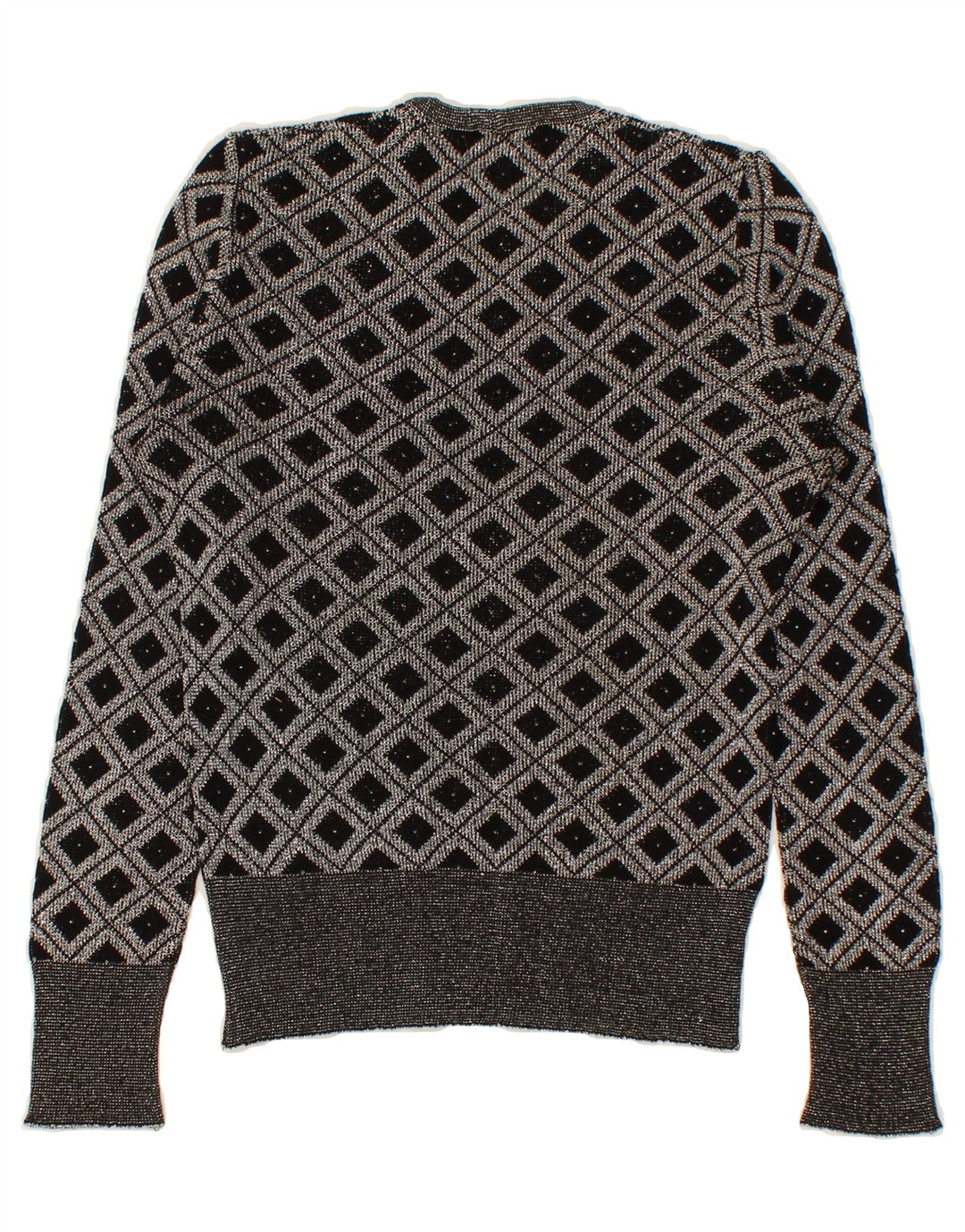 VINTAGE Womens Crew Neck Jumper Sweater UK 8 Small Grey Argyle/Diamond Vintage Vintage and Second-Hand Vintage from Messina Hembry 
