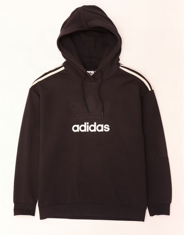 Женский джемпер с капюшоном Adidas Oversized с рисунком, Великобритания, 12/14, средний, черный, хлопок