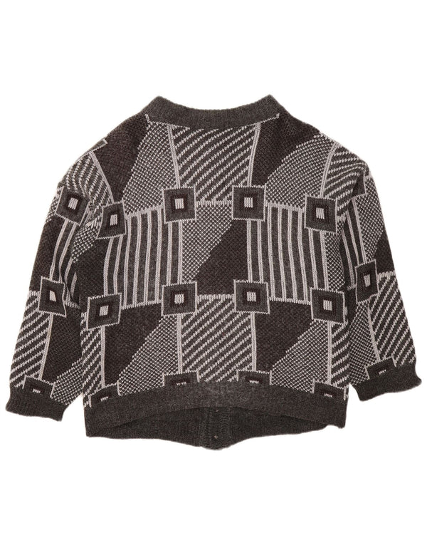 ВИНТАЖНЫЙ женский свободный кардиган-свитер UK 18 XL Серый с геометрическим узором