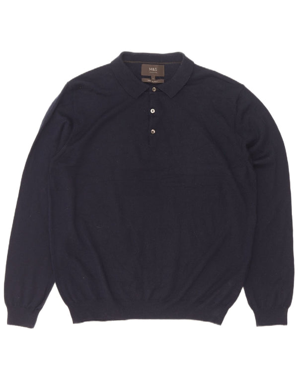 Marks & Spencer Mens Polo Neck Jumper Sweater XL Navy Blue Acrylic