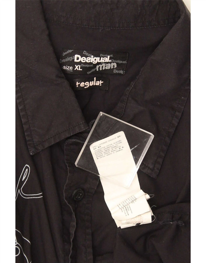 Мужская рубашка стандартного кроя с рисунком Desigual XL, черная, хлопок