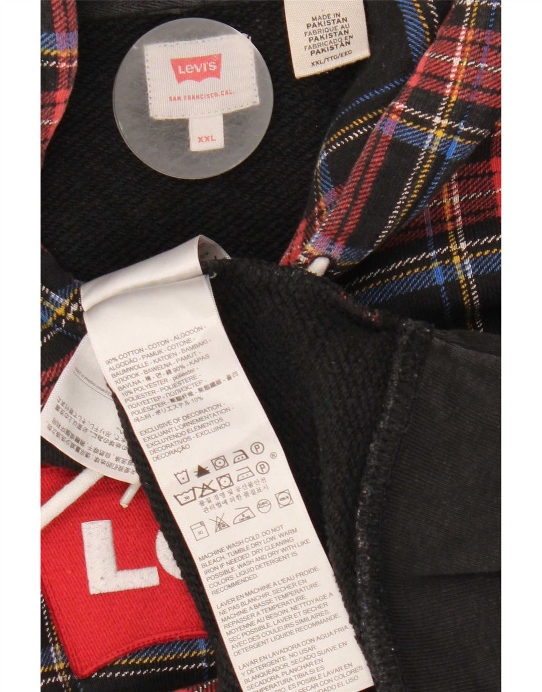 Мужской джемпер с капюшоном Levi's с рисунком 2XL, хлопок в разноцветную клетку