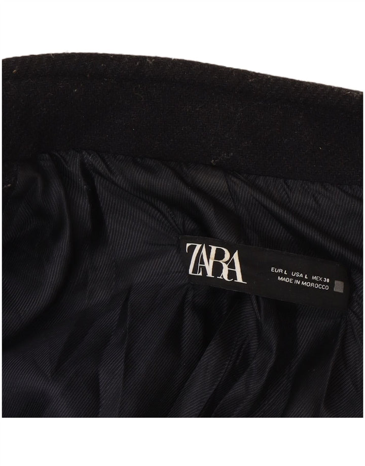 Женское двубортное пальто Zara UK 16, темно-синее, большое, шерсть