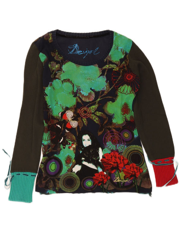Женский топ с графическим рисунком Desigual UK 14, большой темно-синий с цветочным принтом