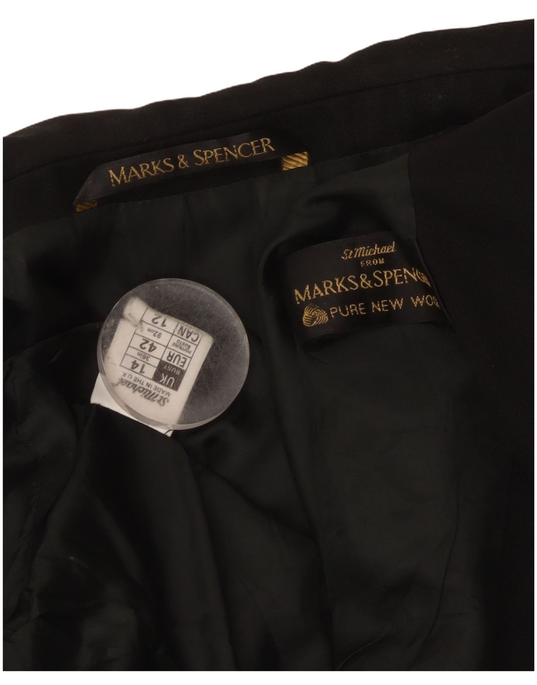 Женский двубортный пиджак Marks & Spencer UK 14, большой черный шерстяной