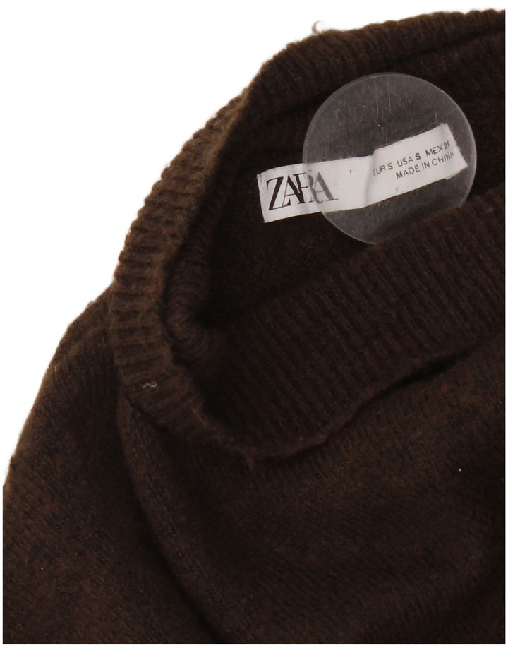 Женский джемпер с высоким воротником Zara «летучая мышь», Великобритания 10, маленький коричневый цвет
