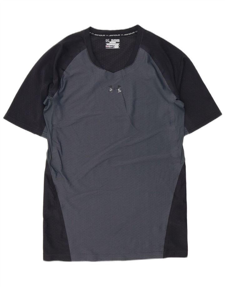 Мужская компрессионная футболка Under Armour, верх 2XL, серый полиэстер с цветными блоками