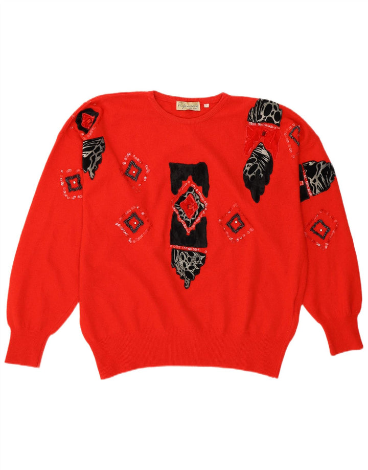 Винтажный женский джемпер с круглым вырезом с графическим рисунком, Великобритания, 10 маленьких красных геометрических узоров