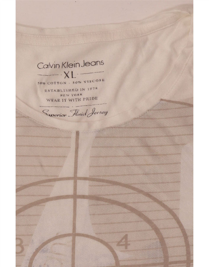 CALVIN KLEIN JEANS Женская футболка с рисунком Top UK 18 XL Белый хлопок