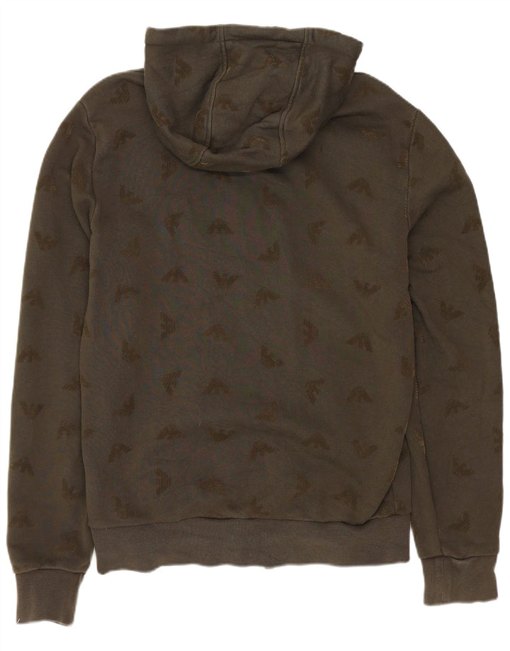 Armani Jeans Мужской свитер с капюшоном на молнии с графическим рисунком, маленький цвет хаки, хлопок