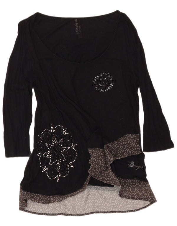 Женский топ DESIGUAL с графическим рисунком, рукав 3/4, Великобритания, 18 XL, черный, вискоза с животным принтом