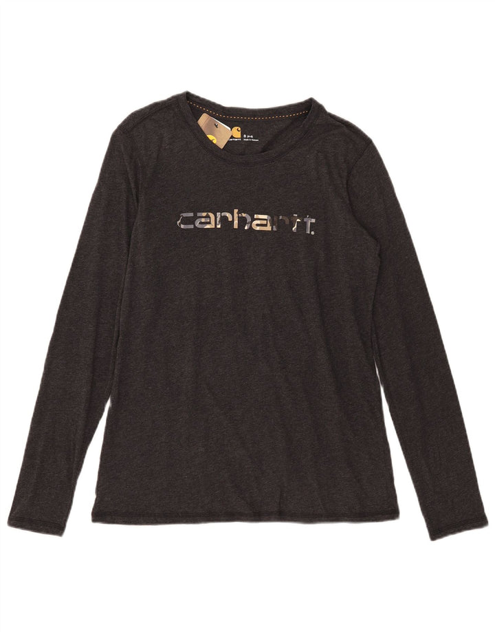 Женский топ Carhartt с длинным рукавом и рисунком, размер США 4/6, маленький серый хлопок