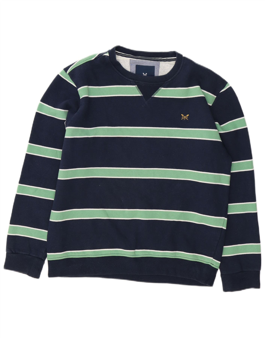 Crew Clothing Мужской свитер-джемпер среднего размера из хлопка темно-синего цвета в полоску