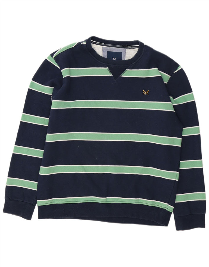 Crew Clothing Мужской свитер-джемпер среднего размера из хлопка темно-синего цвета в полоску