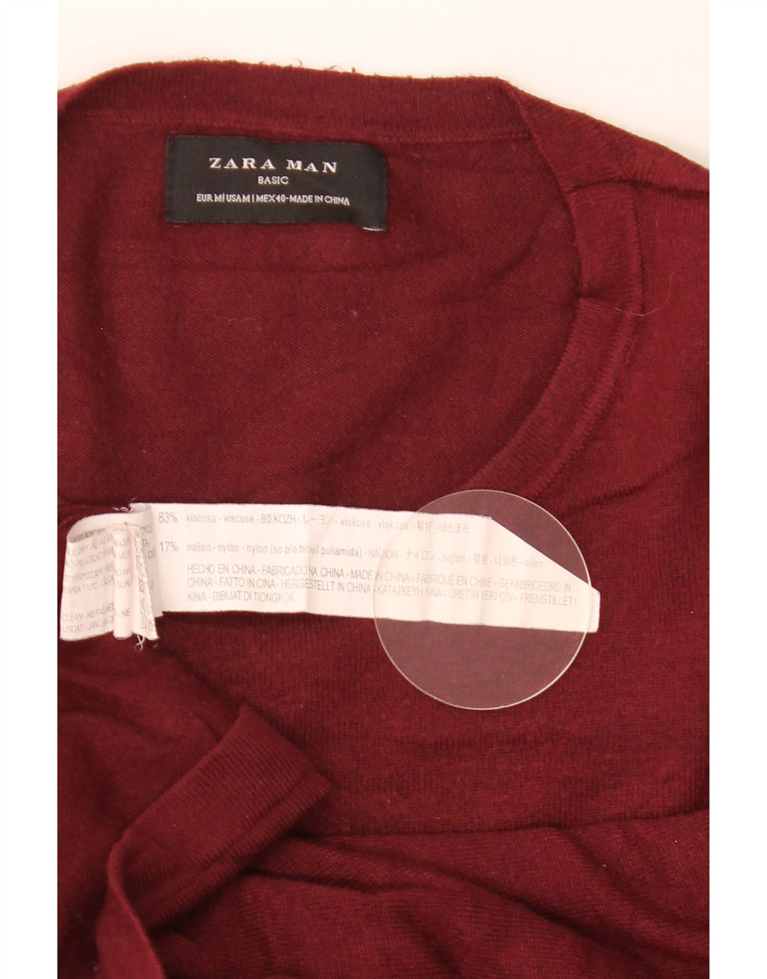 Мужской джемпер с круглым вырезом Zara, средний темно-бордовый вискозный свитер