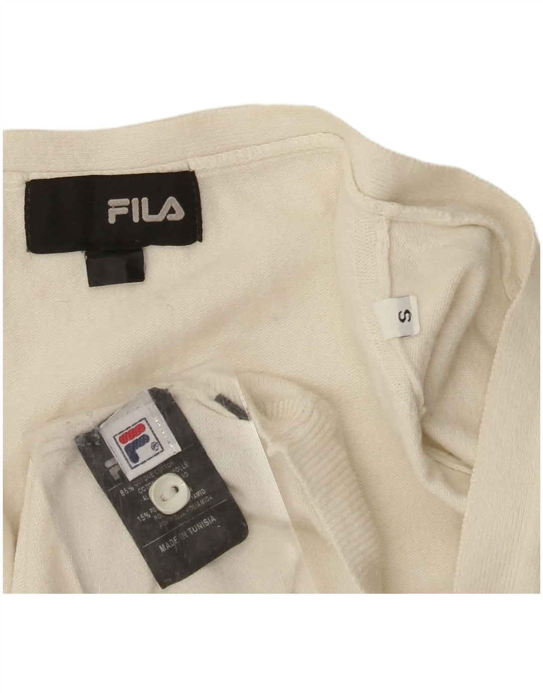 FILA Womens Cardigan Sweater UK 8 Small Off White Cotton
