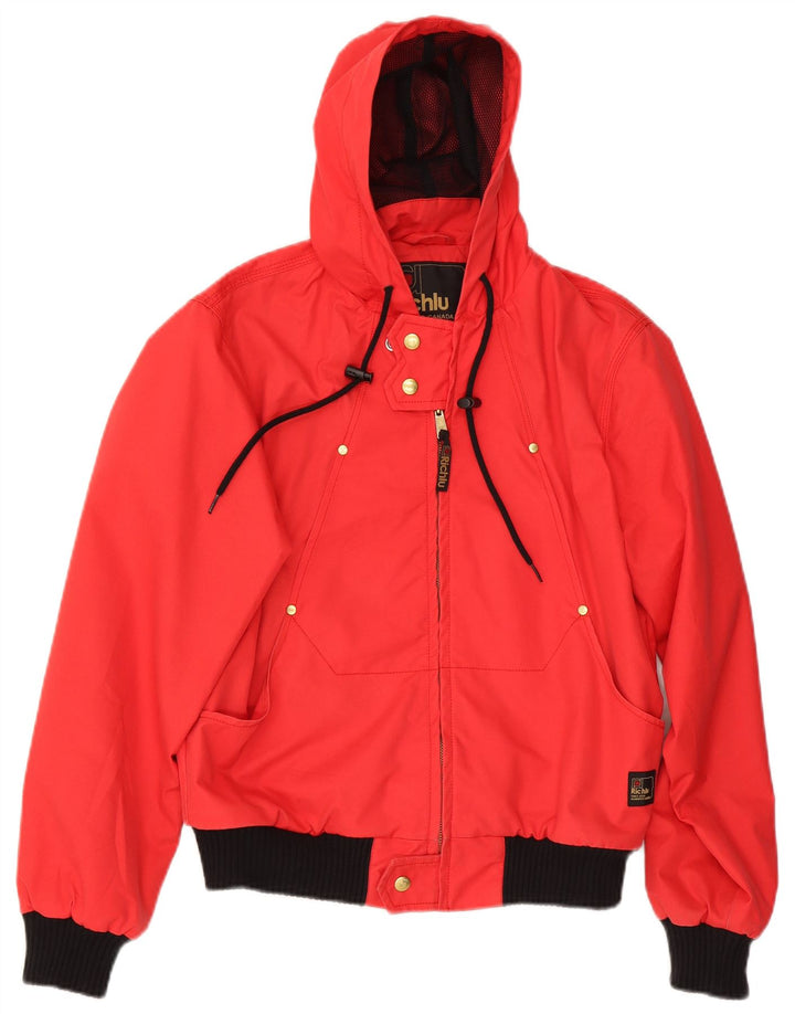 RICHLU Mens Hooded Bomber Jacket UK 38 Medium Red Cotton