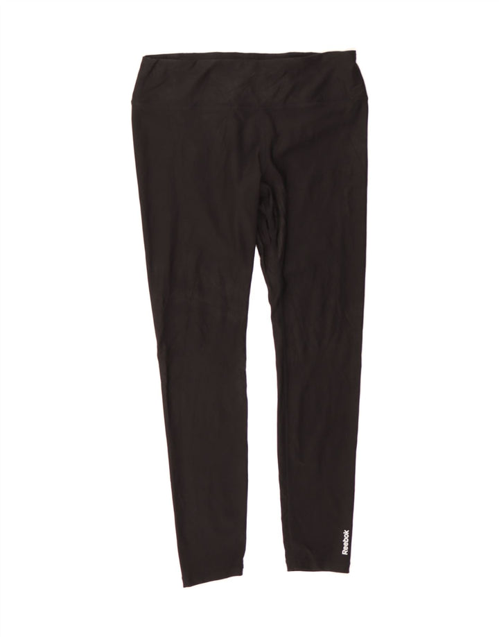 REEBOK Womens Graphic Leggings UK 16 Large  Black Polyester Vintage Reebok and Second-Hand Reebok from Messina Hembry 