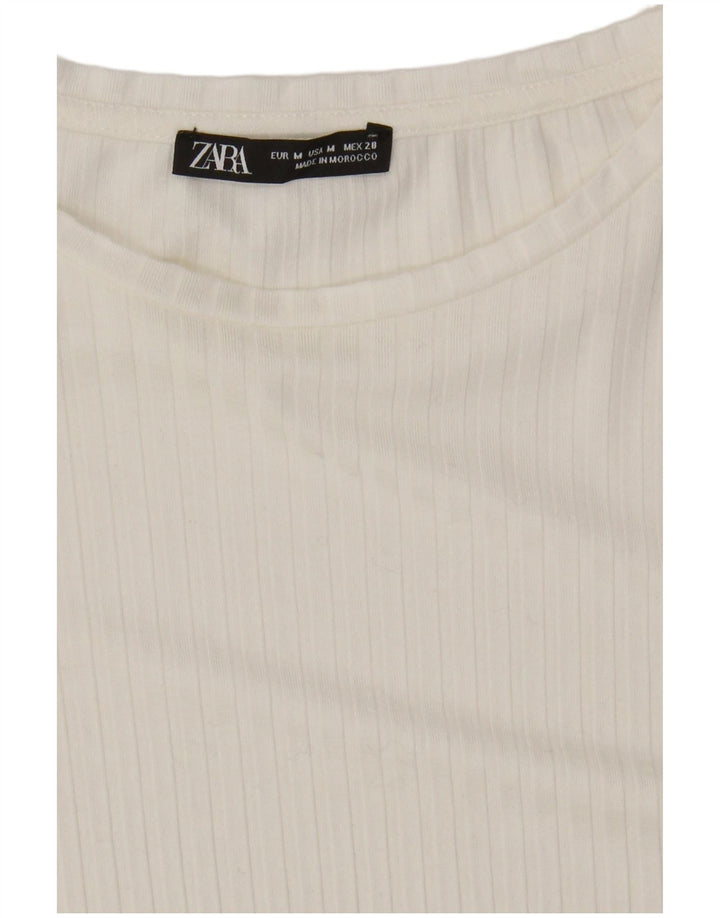 ZARA Womens T-Shirt Top UK 12 Medium White Viscose