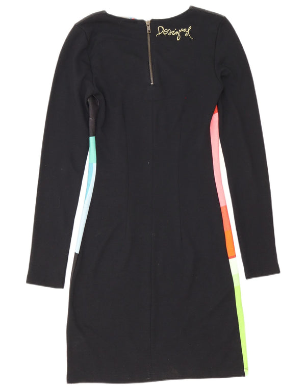 Женское платье-футляр Desigual с длинным рукавом UK 6 XS, черный хлопок с геометрическим рисунком