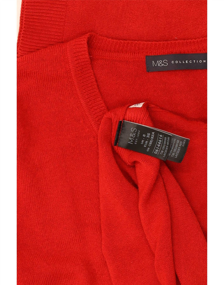 Женский джемпер с v-образным вырезом Marks & Spencer UK 8, маленький красный акрил
