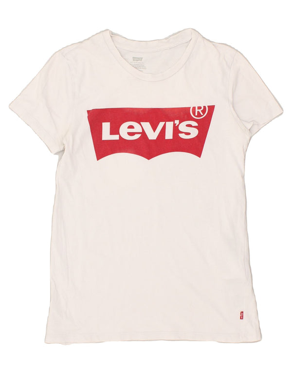 LEVI'S Womens Graphic T-Shirt Top UK 2 2XS White Cotton