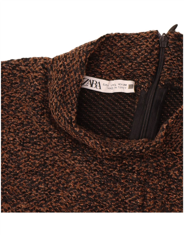 Женская блузка ZARA Top UK 14, большой коричневый полиэстер