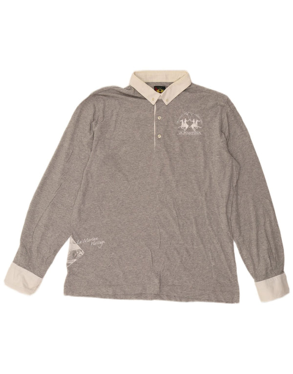Мужская рубашка-поло с длинным рукавом La Martina XL, серая, хлопок