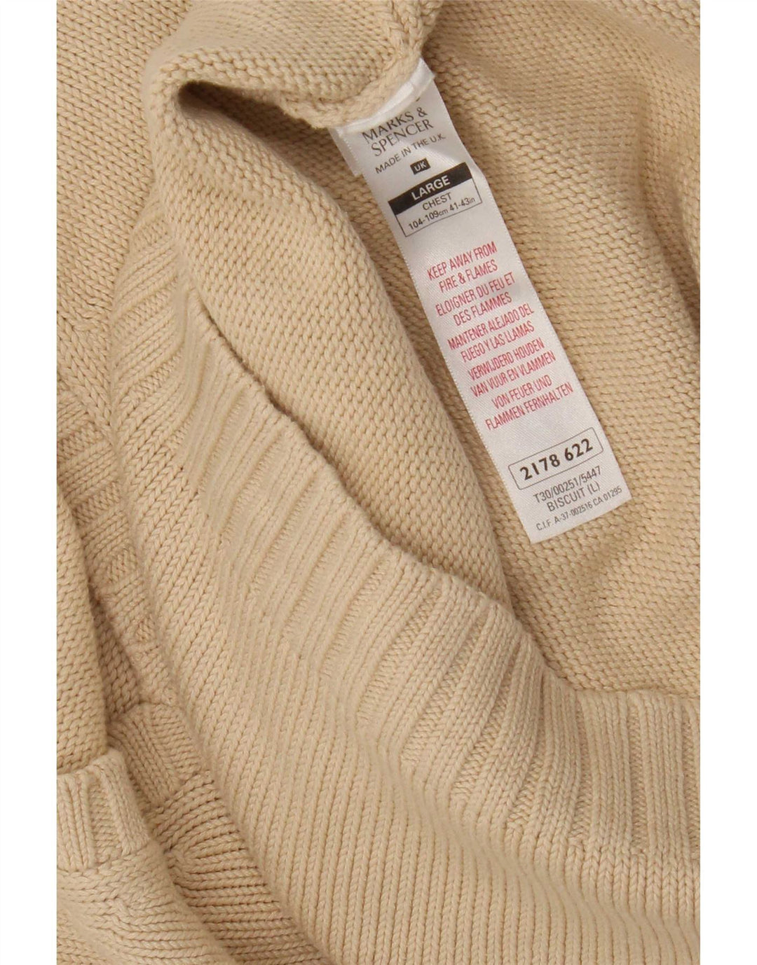 Мужской джемпер с v-образным вырезом Marks & Spencer, большой бежевый, хлопковый