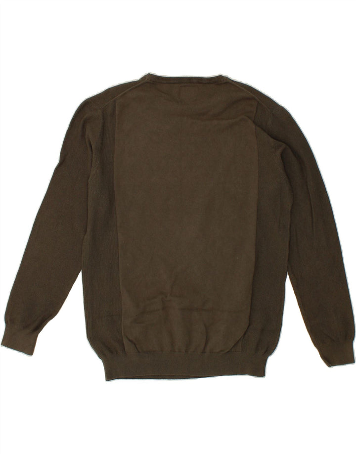 GUESS Mens Boat Neck Jumper Sweater Medium Khaki Cotton Vintage Guess and Second-Hand Guess from Messina Hembry 