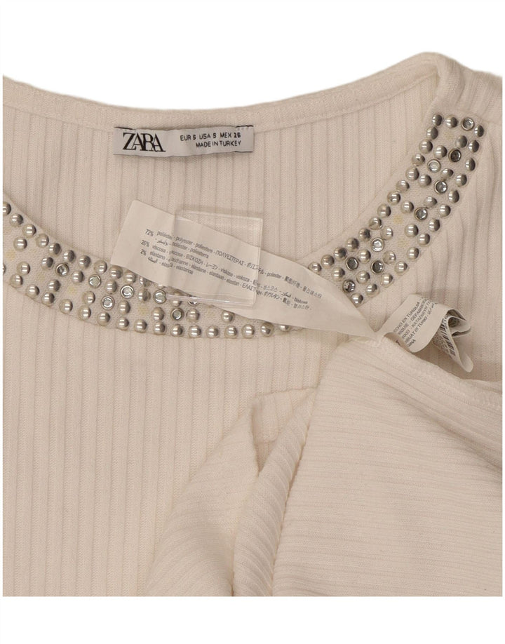 Женская укороченная футболка ZARA UK 8, маленький белый полиэстер