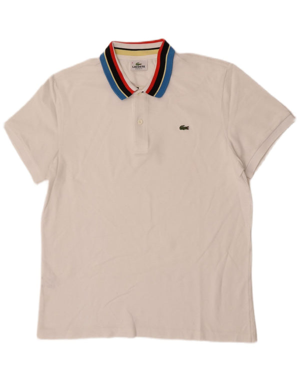 Мужская рубашка-поло стрейч Lacoste, размер 6 XL, белый хлопок с цветными блоками