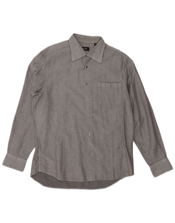 Мужская фланелевая рубашка HUGO BOSS, размер 17 1/2 44 XL, серый хлопок с геометрическим рисунком