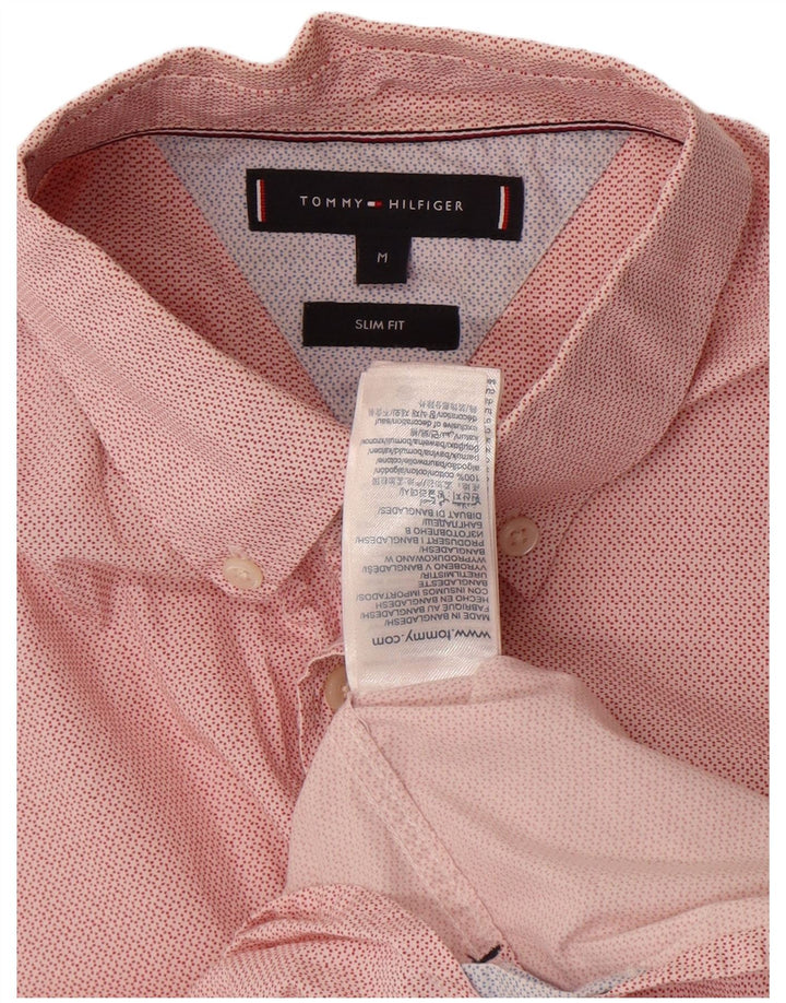 Tommy Hilfiger Мужская рубашка приталенного кроя с коротким рукавом, хлопковая ткань среднего красного цвета в крапинку