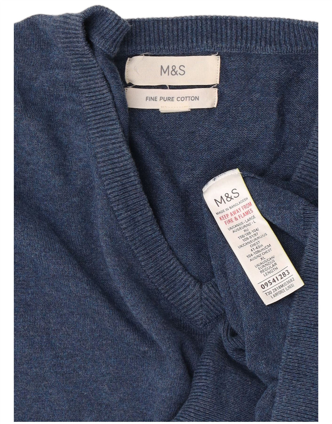Мужской джемпер с v-образным вырезом Marks & Spencer, большой синий хлопковый свитер