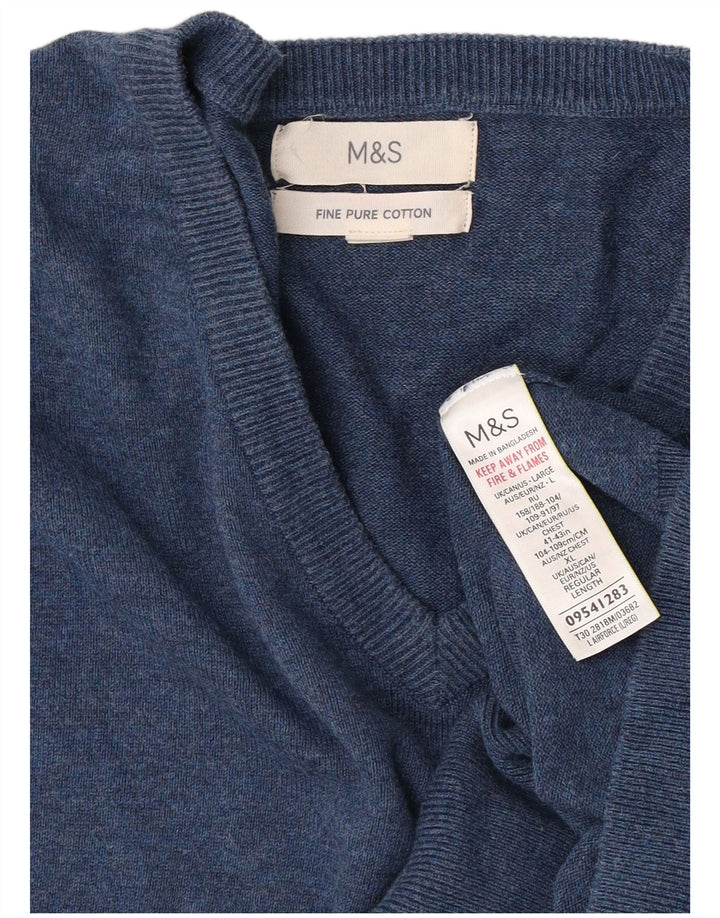 Мужской джемпер с v-образным вырезом Marks & Spencer, большой синий хлопковый свитер