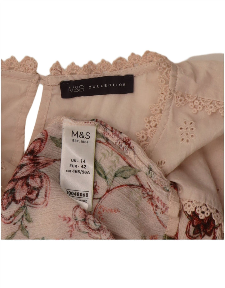 Женская блузка Marks & Spencer Top UK 14, вискоза среднего розового цвета с цветочным принтом