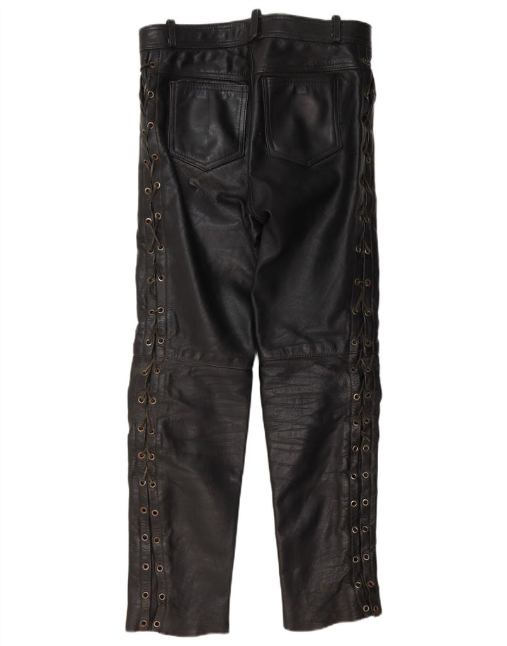 ВИНТАЖНЫЕ Мужские прямые кожаные брюки W30 L30 черные