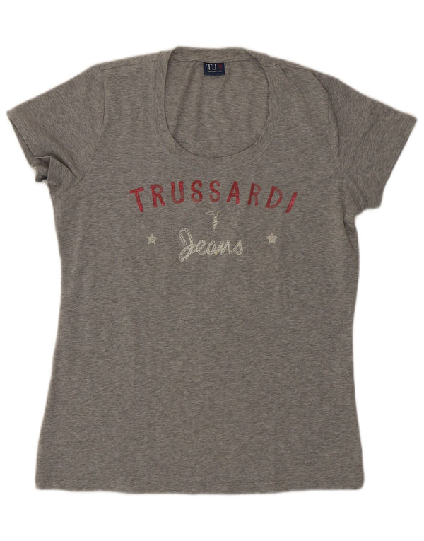 Женская футболка с рисунком Trussardi Jeans Top UK 14, большой серый хлопок
