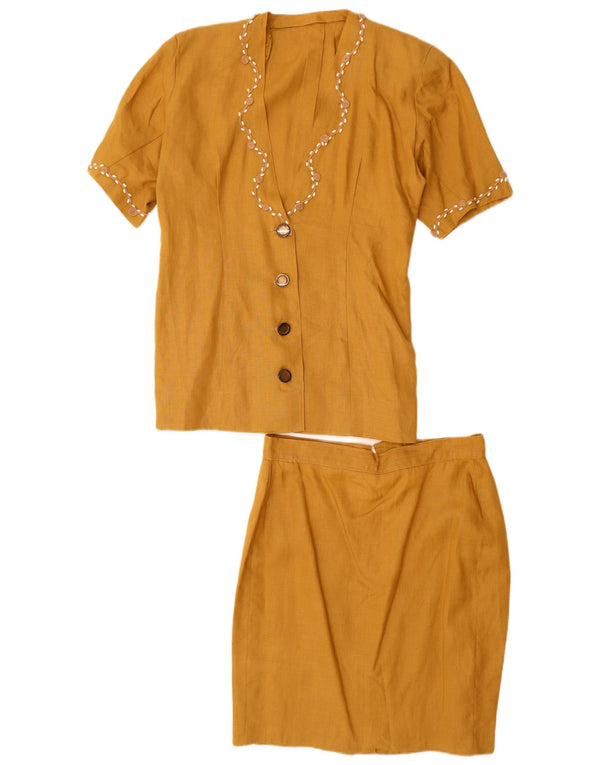 Винтажный женский комплект из 2 юбок с короткими рукавами, Великобритания, 12, средний W28, бежевый с цветочным принтом