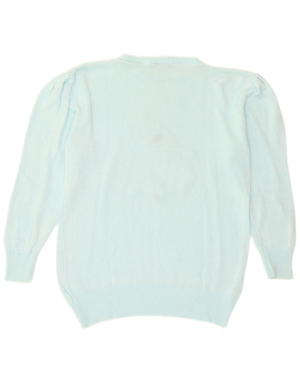 Винтажный женский джемпер с вырезом «лодочка» с рисунком, свитер EU 44 XL, бирюзовый хлопок