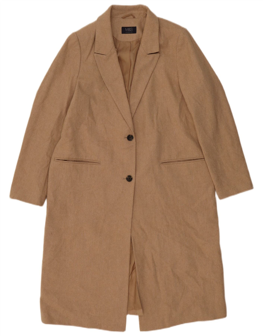 Женское пальто Marks & Spencer UK 16, большое бежевое полиэстер с узором «в елочку»