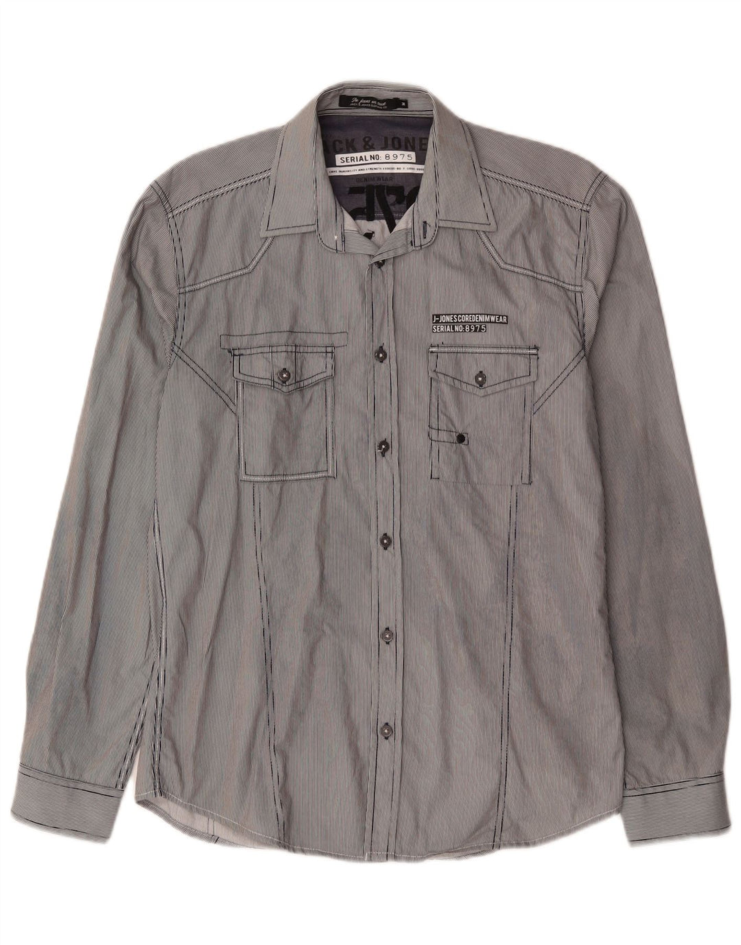 Мужская рубашка с рисунком Jack & Jones, хлопковая синяя полоска среднего размера