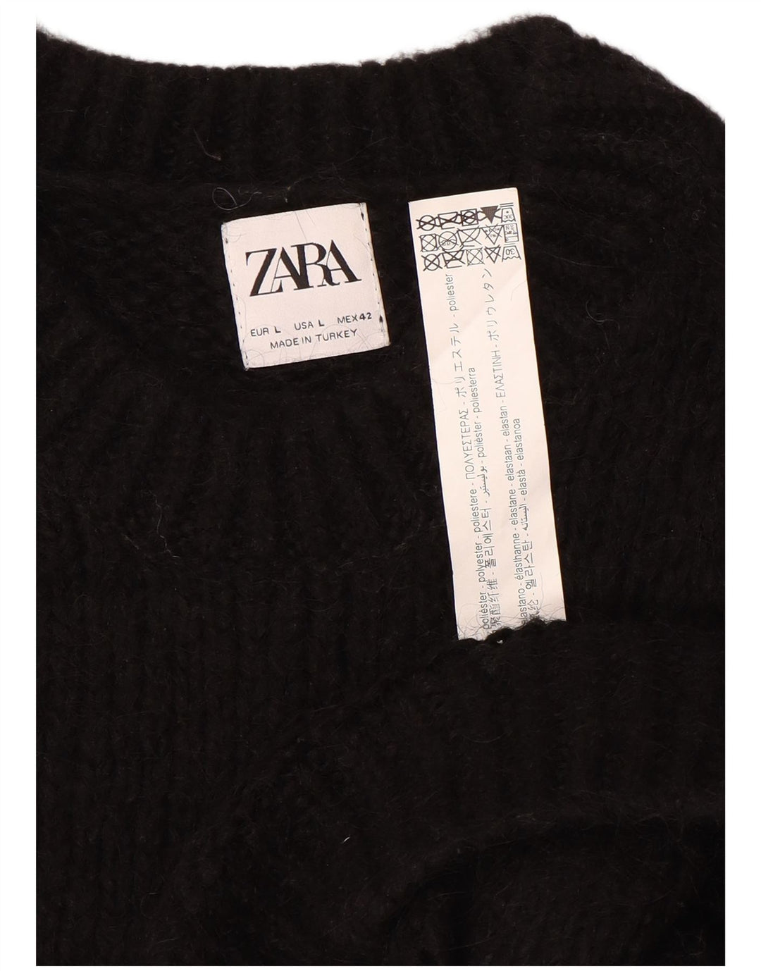 Мужской джемпер с круглым вырезом Zara, большой черный полиэстер
